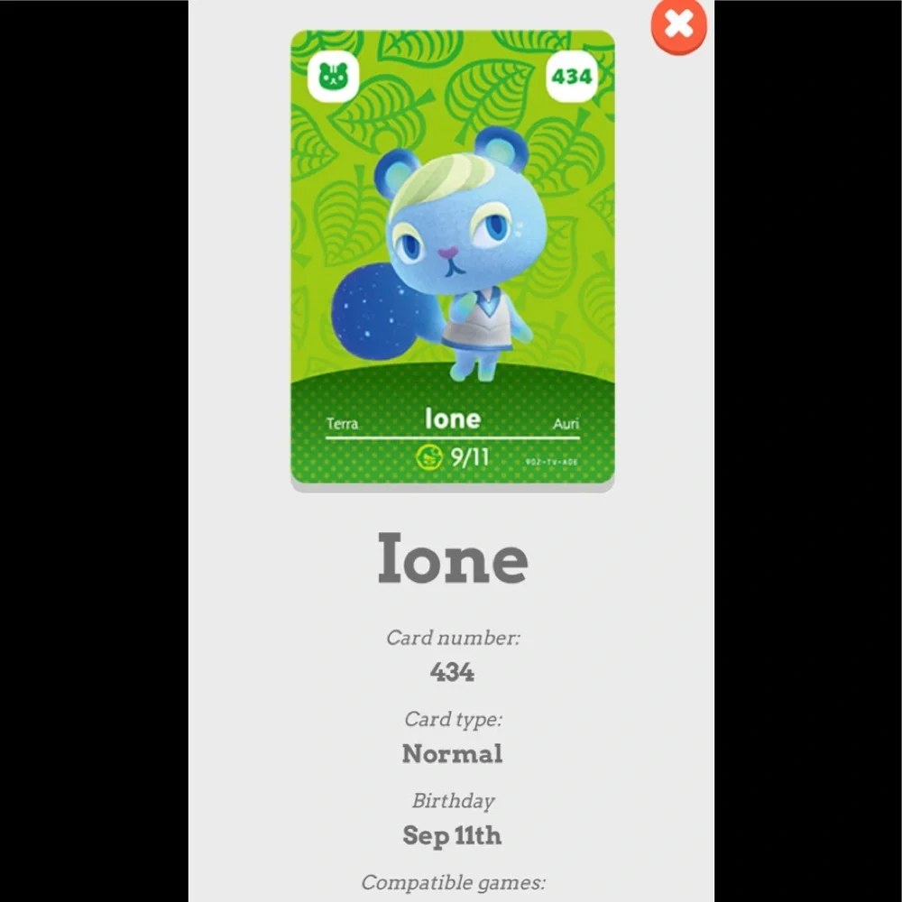 Animal Crossing #434 Ione Amiibo Card